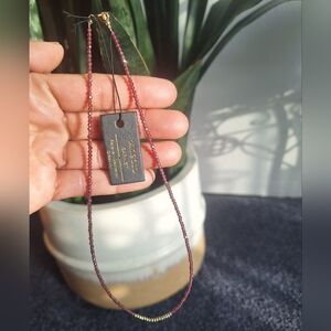 Elegant Real Garnet Beaded Necklace with Real 14k YellowGold Accents-dainty. 16"